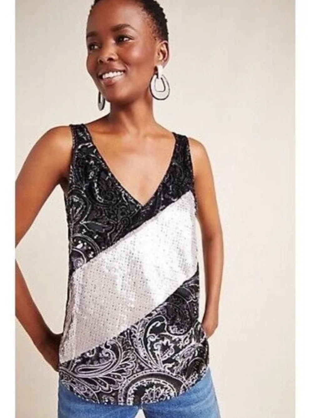 💝SUPER RARE💝 Anthropologie NWT Tiny Cassandra Sequined Velvet Tank size S. - Picture 2 of 5